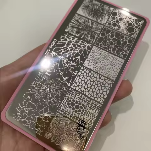 French Line Geometry Stamping Plates 12X6cm Marble Pattern Blooming/Line Image Stainless Steel Nail