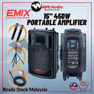 EMIX EMPP-59VM 15" 450W Portable Speaker with 2 Wireless Mic (Included Speaker Stand and Laptop Cable)