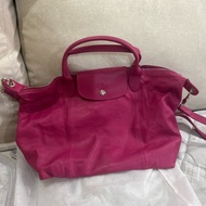 longchamp 桃紅真皮小羊皮側背包 無瑕疵