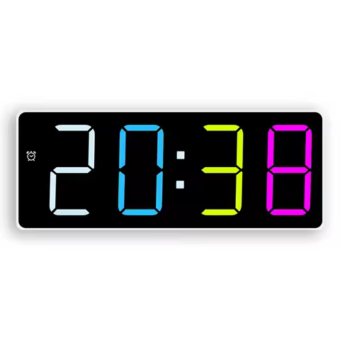RGB Colorful Led Digitals Alarm Clock with Temperature Date Adjustable Brightness Simple Bedroom Dec