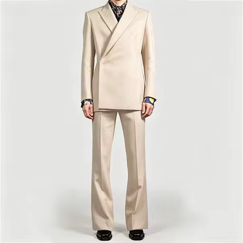 Men's Suit Asymmetric Design 2 Pieces Slim Fit Peak Lapel Solid Blazet Pants Set Fashion Formal Busi