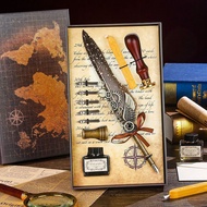 European Retro Feather Pen Set Punk Style Gear Feather Pen Set Wing Feather Pen Set