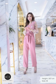 Women Plus Size Jumpsuit JL69 จั๊มสูทสาวอวบ จั้มสูทออกงาน ผ้าเนตปัก (M36-38” XL40-44”) ชุดสาวอวบไปงาน ชุดทำงานสาวอวบ (แบรนด์ไทย)