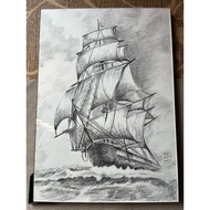 Cruise Ship Painting Landscape Nature Pencil Line Size A3/29.7x42 cm A Hundred-Pound Paper That Can 