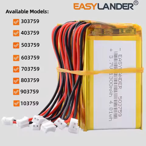 10Pcs/Lot JST2.0 2Pin 503759 3.7V 1300mAh Li-Polymer Li-ion Battery Lipo 303759 403759 603759 703759