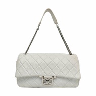 CHANEL CLASSIC FLAP白色羊皮菱格紋縫紉單肩包斜挎包 銀色五金 11開