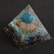 Natural Conch Shell Fossil Orgone Pyramids Blue Apatite Gem Stone Amulet Orgonite Energy Generator E