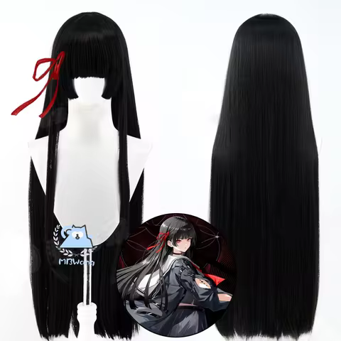 Wuthering Waves Chisa Cosplay Wig Hime Cut Long Straight Black Hair Chisa Outfit For Halloween Party