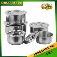 Ringgit Shop Family cook 5 In 1 Stainless Steel pot Food Stock With Lid Periuk Masak Food Storage indian pot