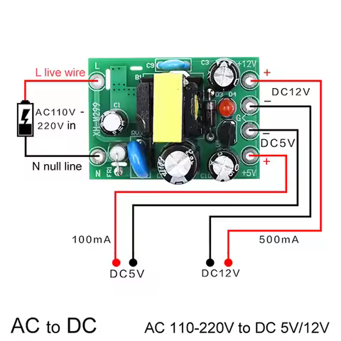 Mini AC-DC Converter Module, AC 110V/220V to DC 12V 0.2A & 5V