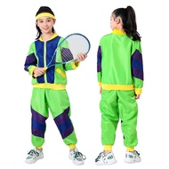 Girls 80s Tracksuit Hip Hop Costume Sets Outfit Retro Disco Dance Sportswear