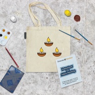 Diwali Lamps Tote Bag Painting Pack, Deepavali Gift Set, DIY Art Kit