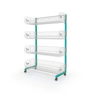 kefva ชั้นตะกร้ามินิมาร์ท 3-5 ชั้น หน้าเดียว มีล้อ กว้าง 90 cm รุ่น Pony (แบบมีคาน ถอดได้) เชลฟ์วางข