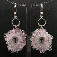 紫水晶鐘乳石切片 晶簇 紫色 丁香 薰衣草色 耳環 寶飾