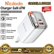 MCDODO FreeGo Charger GAN 67W Built-in Retractable Cable 2 - USB Port + Type C Fast Charging 67W Max