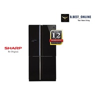 [Free Shipping] SJ-F104VGBK Sharp Fridge 4 Doors G740L Pci J-Tech Inverter Auto Ice Maker Glass Black  peti sejuk