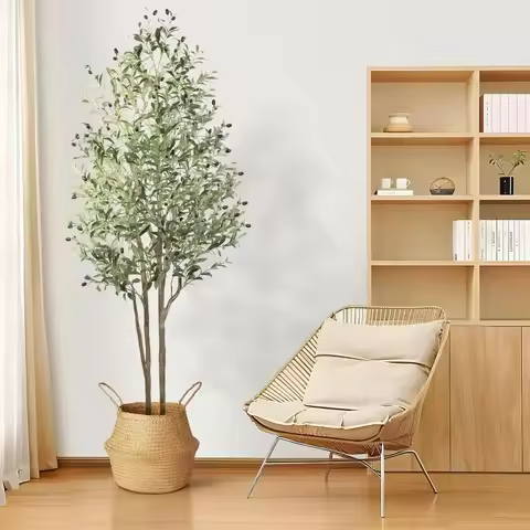 Artificial Olive Tree 4FT Tall Faux Silk Plant（48"） , Indoor Fake Olive Tree with Natural Wood Trunk