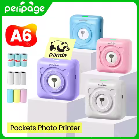 PeriPage A6 Mini Portable Thermal Printer Photo Pocket Label Sticker Printer Color Paper Roll 58mm W