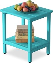 Outdoor Side Table, 17.7-Inch Small Patio Side Table with Adjustable Feet, All-Weather HDPE Adironda