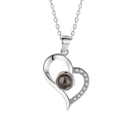 S925 Sterling Silver 100 Languages I Love You Projection Necklace Hollow Heart Memory Choker Chain E