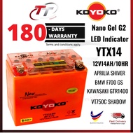 Koyoko YTX14 YTX14-BS Nanogel Battery G2 GEL BATERI APRILIA SHIVER BMW F700GS GTR 1400 SUPER DUKE
