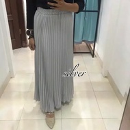 rok plisket panjang jumbo /rok rempel kerja muslim wanita/rok murah - abu silver