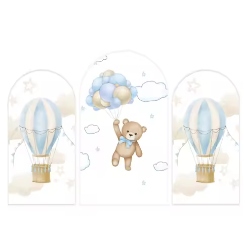 LS Custom 2-Sided It's a Boy Hot Air Balloon Bear Kid Birthday Party Baby Shower Cover Arch Wall Bac