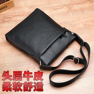 Men's bag trendy genuine leather men's shoulder crossbody bag large capacity leather bag soft leather backpack small vertical business briefcase 【JYUE】