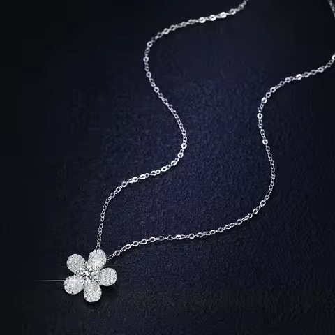 Luxury Platinum Pendants 0.5 Ct Moissanite Diamond Necklace for Women Camellia New Collarbone Chain 
