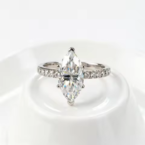 CxsJeremy Solid 14K Au585 White Gold 3ct Marquise Cut 7*14mm Moissanite Engagement Ring For Wedding 
