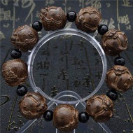 Vòng tay gỗ trầm hương chạm khắc mười tám arhan Pixiu bốn mặt hạt Phật nam giới và phụ nữ hạt Mân Cô