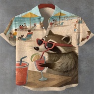 Men's Sloth Smoking On Hawaii Vacation Art Print Casual ShirtThe Otter On The Beach Drinks Coconut W