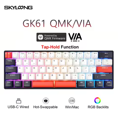 SKYLOONG GK61 QMK/VIA Keyboard Wired Gaming Mechanical Keyboard RGB Backlight Silent Tactile Switch 