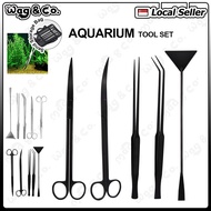 【🔥🔥SG SPOT】5pcs Stainless Steel Aquarium Tools Set Scissor Tweezers Plants Wave Scissors Grass Stain