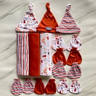 SNI Newborn Baby Supplies 4in1 Swaddle + Hat Set Baby Gloves Feet Terracotta Rainbow Series