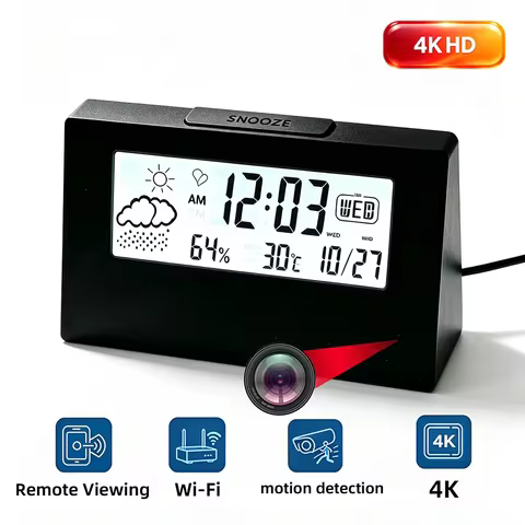 4K HD Mini Wi Fi Clock Camera, Improved Clarity, Motion Detection, Remote Viewing, Home HD 4K Mini C