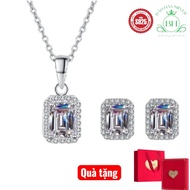 High quality Italian Silver jewelry set necklace + 925 Silver earrings Moissanite diamond 1CT 5*7mm 