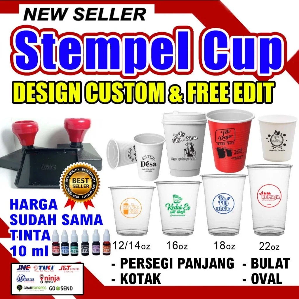 Stempel gelas cup / plastik / custom free tinta