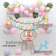 Dekorasi paket Balon simple karakter aqiqah backdrop tirai garland anak pink biru