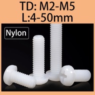 White round head cross groove bolt, cross nylon round head screw, plastic screw, plastic insulated screw M2M2.5M3M4M5