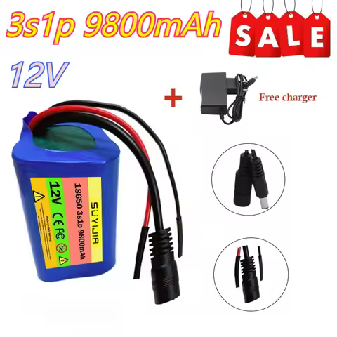 New 12V 18650 Battery Pack 9800mAh 3S1P Li-ion Rechargeable Batteries with BMS Lithium Cells Protect