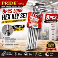 【Ready Stock】PRIDE TOOLS 9PCS Extra Long Hex Key Allen Star Key Set Ball End CR-V Chrome Vanadium Wr