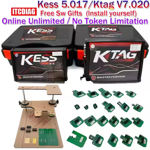 Online 2.80 EU Red Kess V5.017 V2 KTAG V7.020 OBD2 Manager Tuning Kit 4 LED BDM Frame 22pcs Adapters