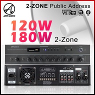 AmpAudio 120W/ 180W Public Address 2-Zone Selector Bluetooth USB Amplifier (4Ω-16Ω / 70V-100V )