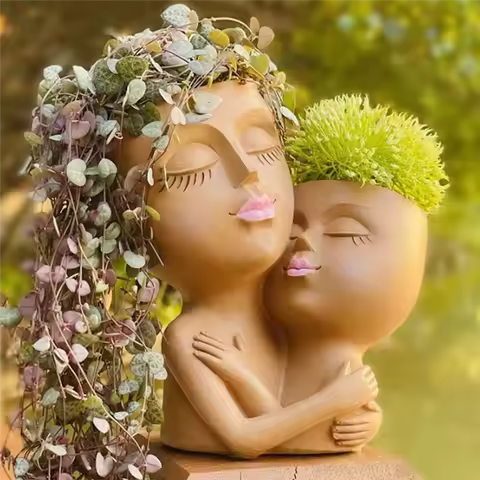 Girls Face Flower Pot Resin Women Head Vase Mother Love Succulent Flowerpot Garden Pots Home Decorat