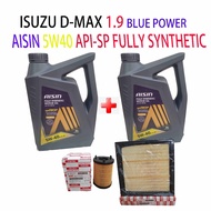 ISUZU D-MAX 1.9 BLUE POWER OIL FILTER + AIR FILTER +(2x4L) AISIN 5W40 API-SP(10K)  FULLY SYNTHETIC E