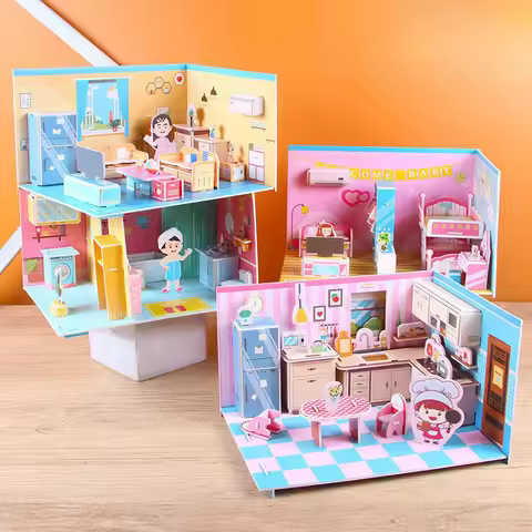 Paper 3D House Bedroom Living Room Kitchen 3D Puzzle Children's Educational Toys Gifts for Girls 6-1