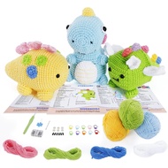 3 Pcs Dinosaur Beginners Crochet Kit with Easy Peasy Yarn, Original Design Appearances Crochet Start