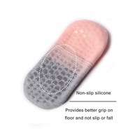 Gradient pink gray grip socks pilates reformer yoga barre trampoline non-slip sports ankle length