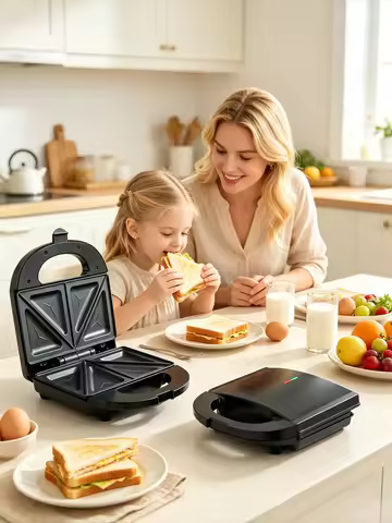 Electric Sandwich Maker 750W Non-Stick Plates Breakfast Maker with Indicator Lights Cool Touch Handl